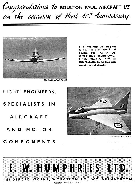 E.W.Humphires. Wolverhampton. Aircraft Sub Assemblies            