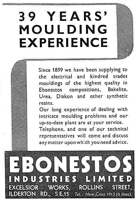 Ebonestos Bakelite, Urea & Diakon Mouldings                      