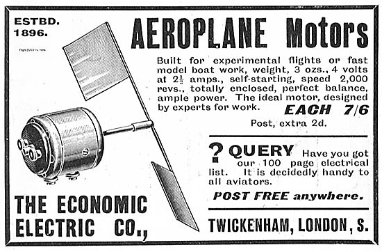 The Economic Electric Co Electric Motors For Aeroplane Models    