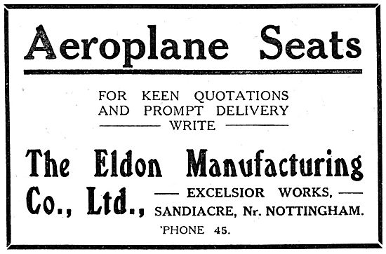 Eldon Manufacturing. Excelsior Works. Sandiacre. Aeroplane Seats 