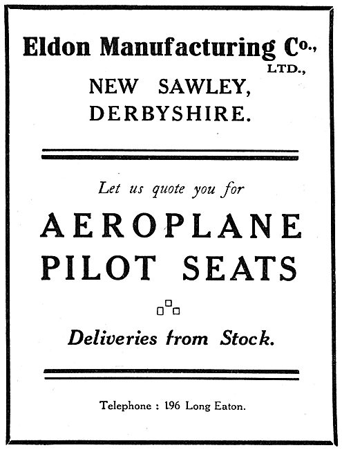 Eldon Manufacturing. New Sawley, Derbys. Aeroplane Pilot Seats   