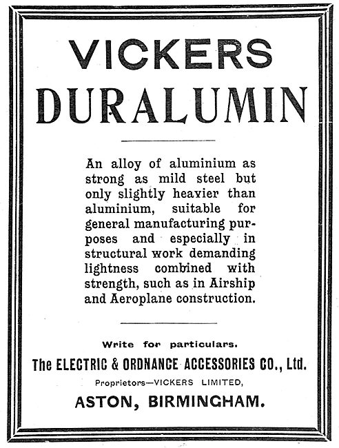 Electric & Ordnance Aston Birmingham: Vickers Duralumin          