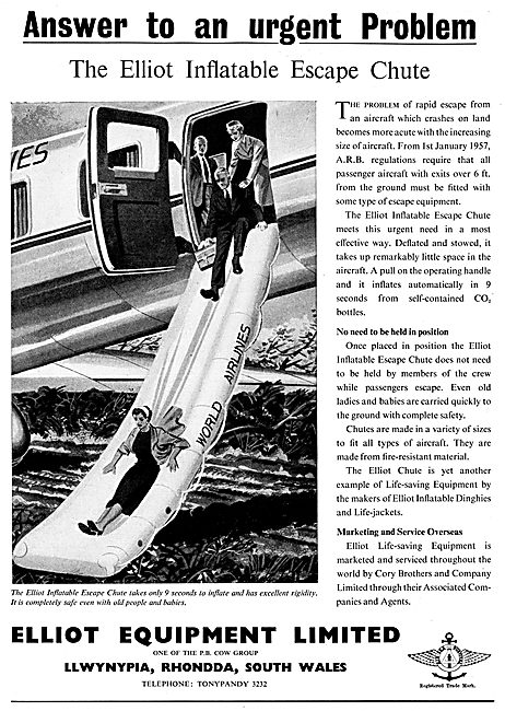 Elliot Equipment. Inflatable Aircraft Escape Chute 1956          