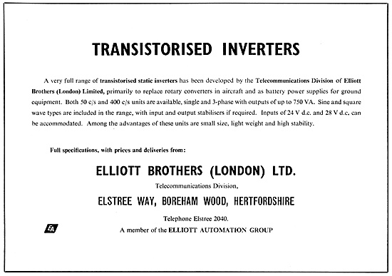 Elliottt Brothers. Elliott-Automation. Transistorised Inverters  