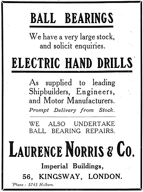  Laurence Norris & Co Electric Hand Drills. Ball Bearing Repairs 