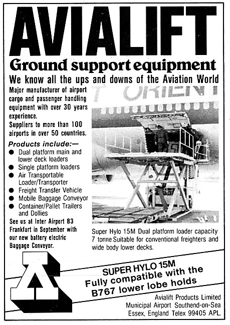 Avialift Ground Support Equipment. Southend. Super Hylo 15M      