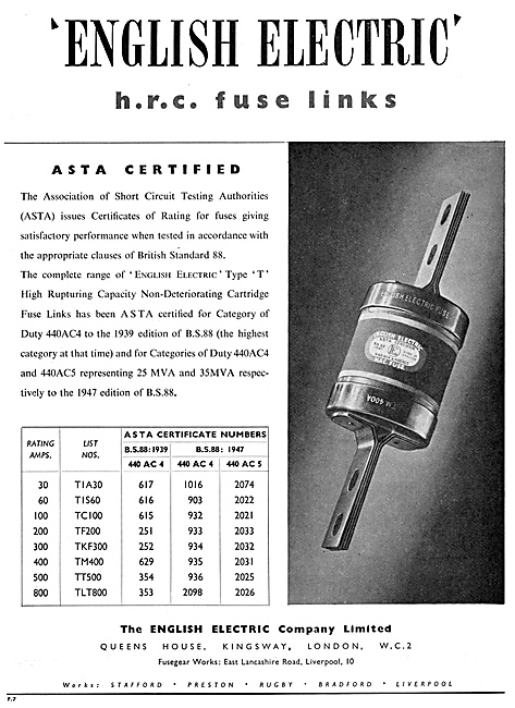 English Electric ASTA Certified Fuse Link                        