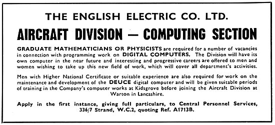 English Electric Deuce Digital Computer  - Recruitment 1957      