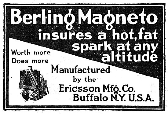 Ericsson Berling Aero Engine Magnetos. Buffalo N.Y. USA          