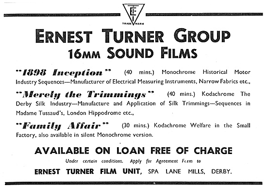 The Ernest Turner Film Units 16mm Sound Films For Loan 1947      