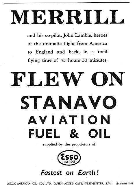 Merril & Lambie Used Esso Stanavo Aviation Fuel & Oil            