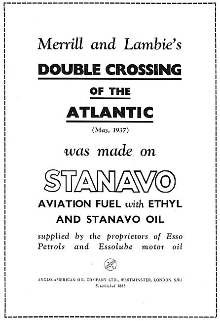 Esso Stanavo Aviation Fuel & Oil - 1937 Double Atlantic Crossing 