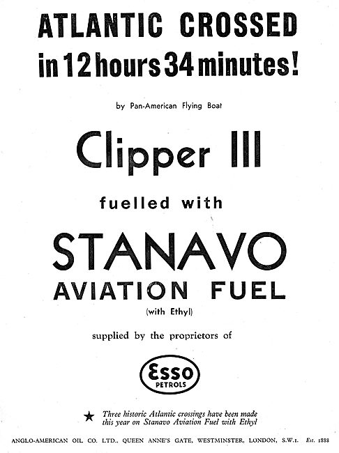 Esso Stanavo Aviation Fuel & Oil - Pan-American Clipper III      