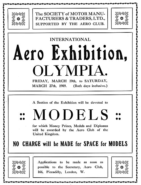 Aero & Motor Boat Exhibition. Olympia 1909. Prize Models         