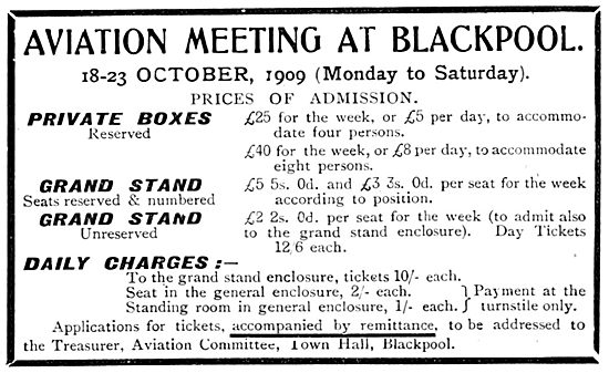 Aviation Meeting At Blackpool. 18th-23rd October 1909            