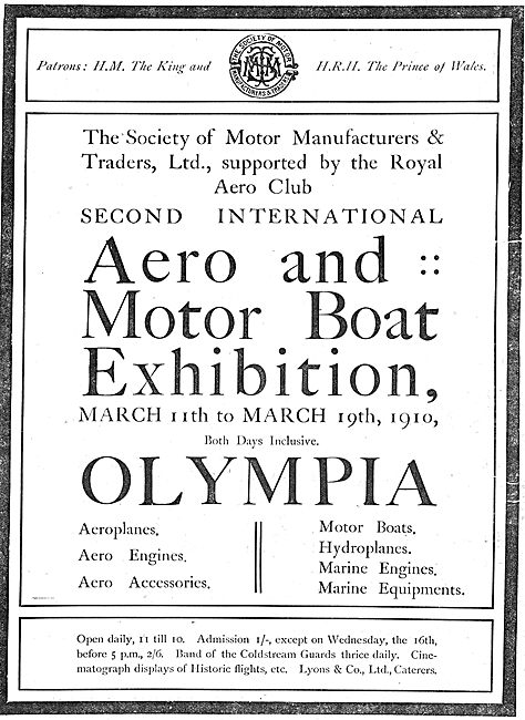 Aero & Motor Boat Exhibition Mar 19th 1910 Olympia: Admission 1/-