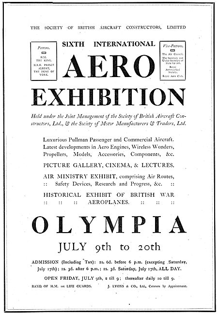 Sixth SBAC International Aero Exhibition Olympia July 9-20th 1920