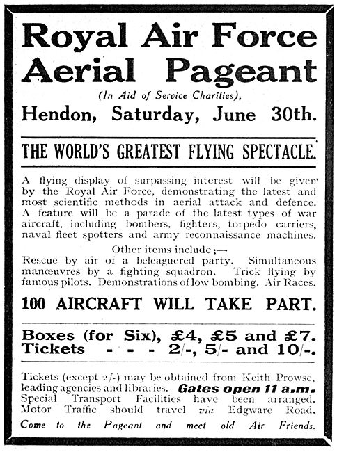 Royal Air Force Aerial Pageant. Hendon. June 30th 1923           