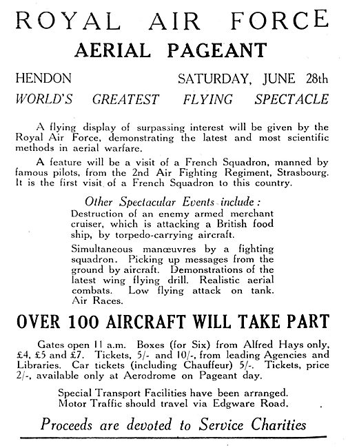Royal Air Force Aerial Pageant Hendon June 28th 1924             