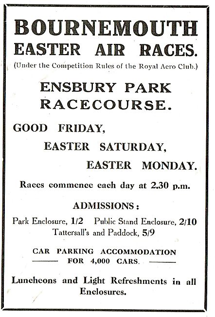 1927 Bournemouth Easter Air Races Ensbury Park Racecourse        