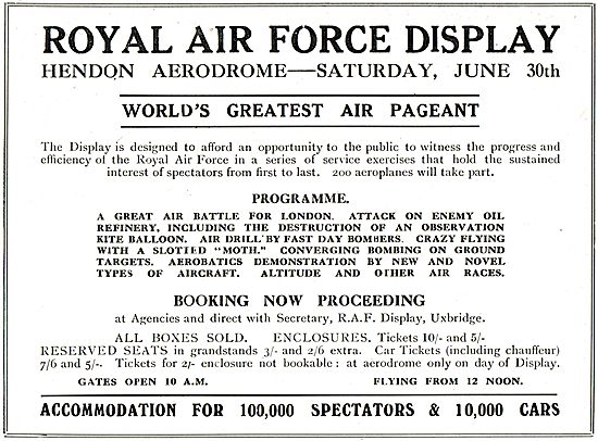 Royal Air Force Display Hendon Saturday June 30th 1928           
