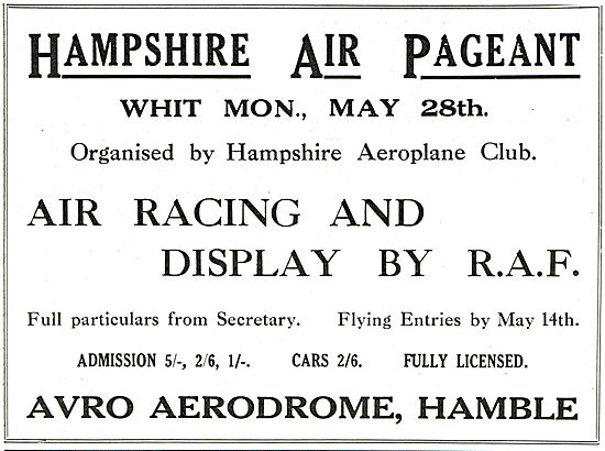 Hampshire Air Pageant May 28th 1928 - Avro Aerodrome Hamble      