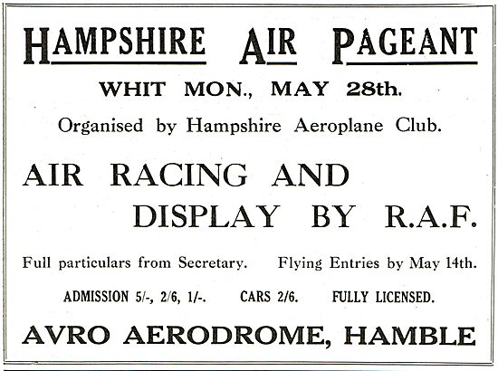 Hampshire Air Pageant May 28th 1928 - Avro Aerodrome Hamble      