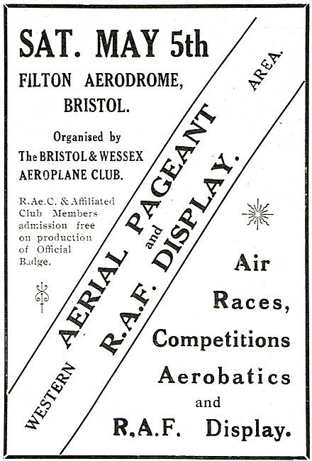 Aerial Pageant & RAF Display Filton Aerodrome May 5th 1928       