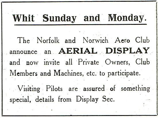 Norfolk & Norwich Aero Club Whit Monday Aerial Display - 1929    