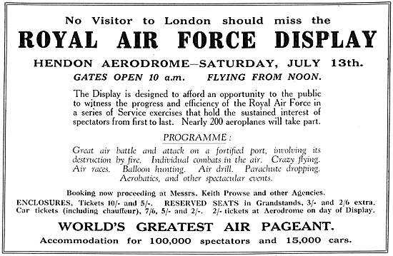 Royal Air Force Display Hendon July 13th 1929                    
