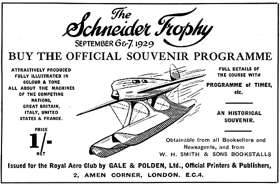 Schneider Triophy Official Souvenir Programme 1929               