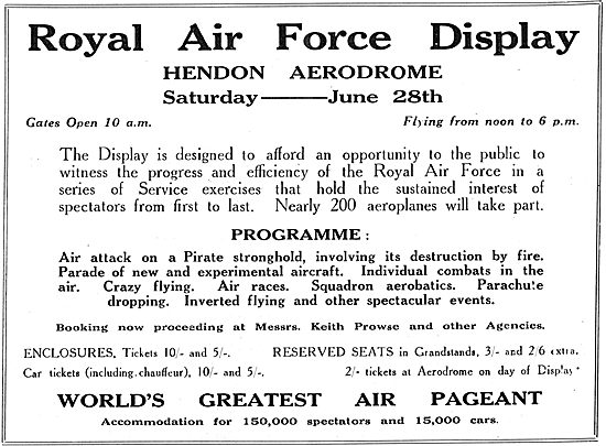 RAF Display Hendon - June 28th 1930                              