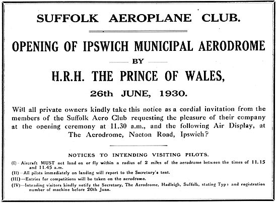 Official Opening Of Ipswich Municipial Airport 26th June 1930    
