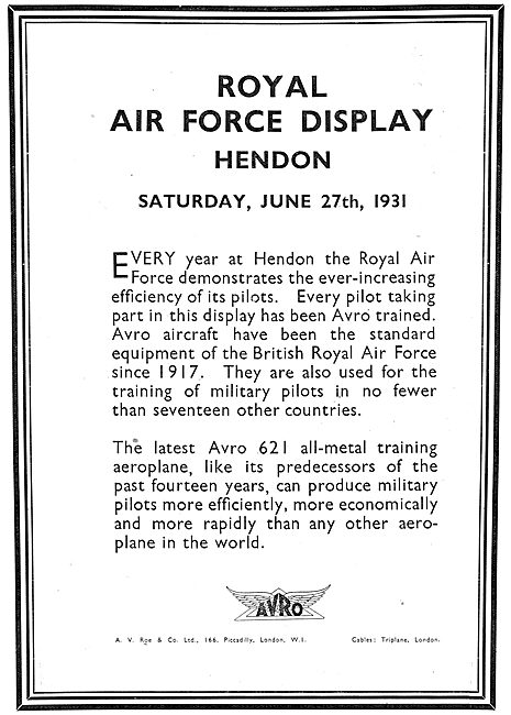 RAF Display Hendon 1931                                          