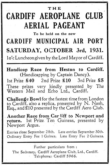 Cardiff Aerial Pageant - Cardiff Airport Oct 3rd 1931            