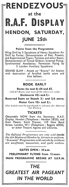 RAF Display Hendon June 25th 1932                                