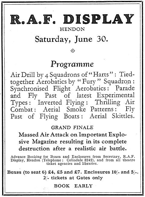 RAF Display Hendon Saturday June 30th 1934                       