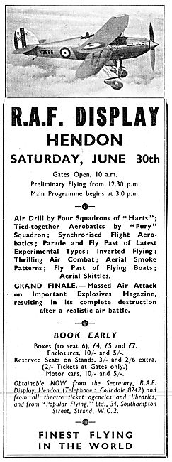 RAF Display Hendon Saturday June 30th 1934                       