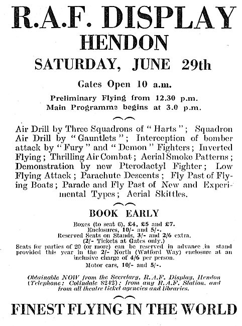 Royal Air Force Display Hendon: June 29th 1935                   