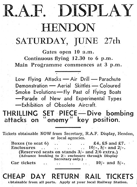 RAF Display Hendon June 27th 1936                                