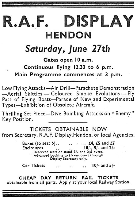 RAF Display Hendon Saturday June 27th 1936                       