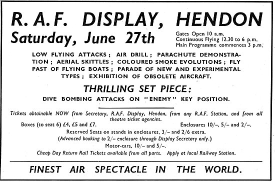 RAF Display Hendon - Saturday June 27th 1936                     