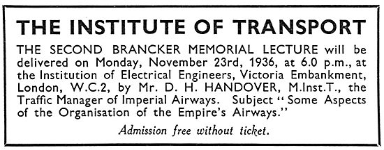 The Institute Of Transport - 2nd Branckner Memorial Lecture 1936 