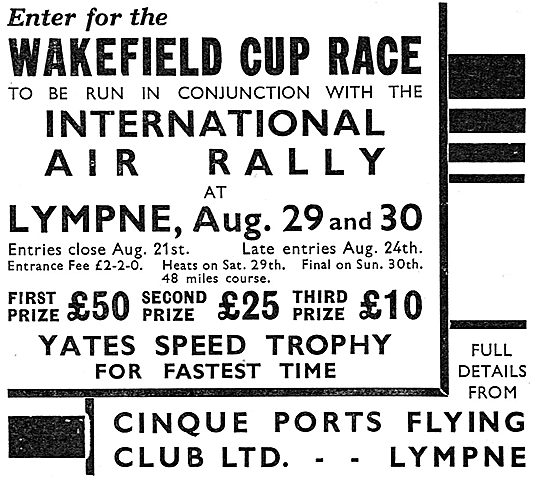 Wakefield Cup Air Race - Lympne Aug 29th & 30th 1936             