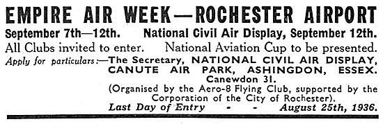 Empire Air Week 1936 - Sept 7th-12th Rochester Airport           