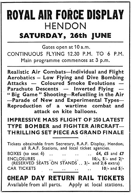 RAF Display Hendon. June 26th 1937                               