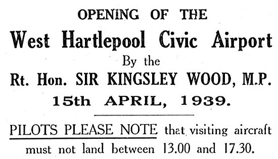 Opening Of West Hartlepool Civic Airport By Sir Kingsley Wood MP 