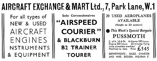 Aircraft Exchange & Mart: Sole Concessionaires Airspeed  Courier 