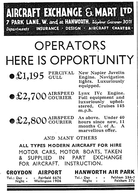 Aircraft Exchange & Mart: Croydon: Airspeed Courier £2700        