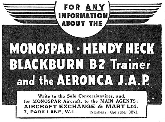 Aircraft Exchange & Mart - Hendy heck - Blackburn B2 - Aeronca   